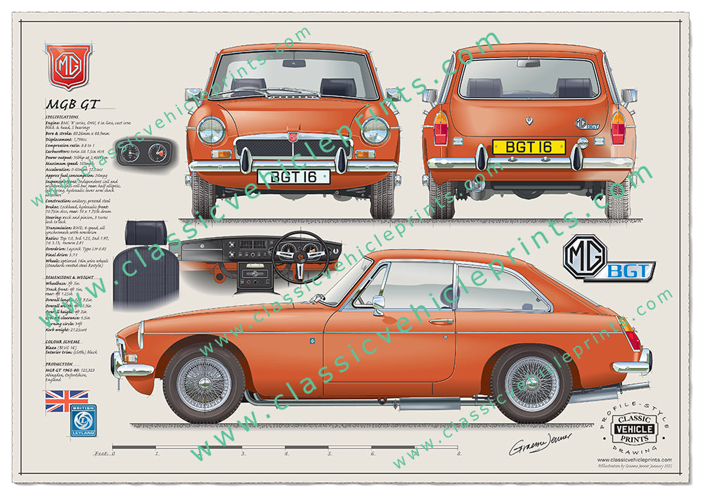 MGB GT Wire Wheels Honeycomb Grill Blaze